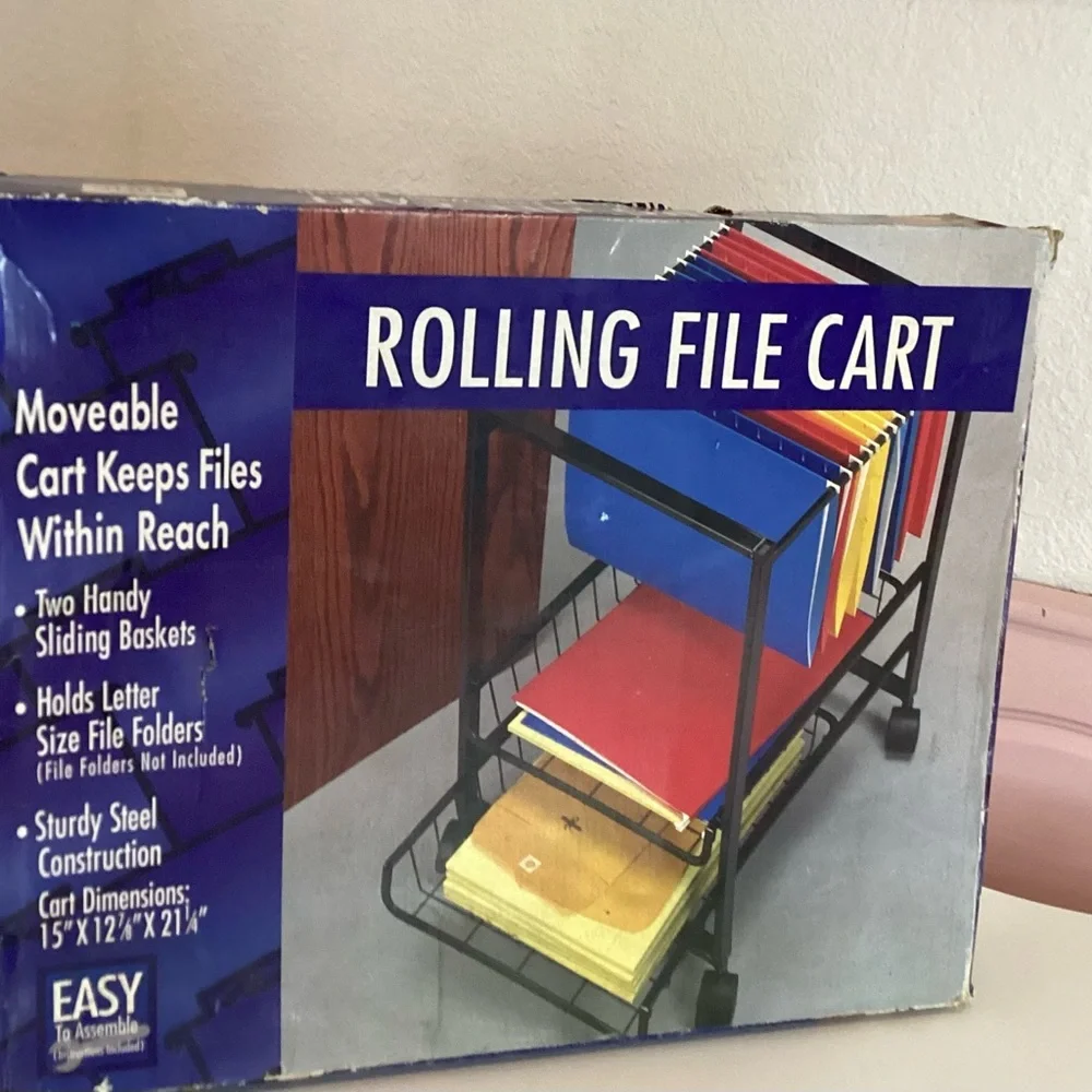 New Rolling File Cart Moveable 2Sliding Basket, Leter Holder File Folder15”1”x21